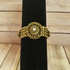 Vtg Gold Tone Metal Bracelet w/Rhinestone
